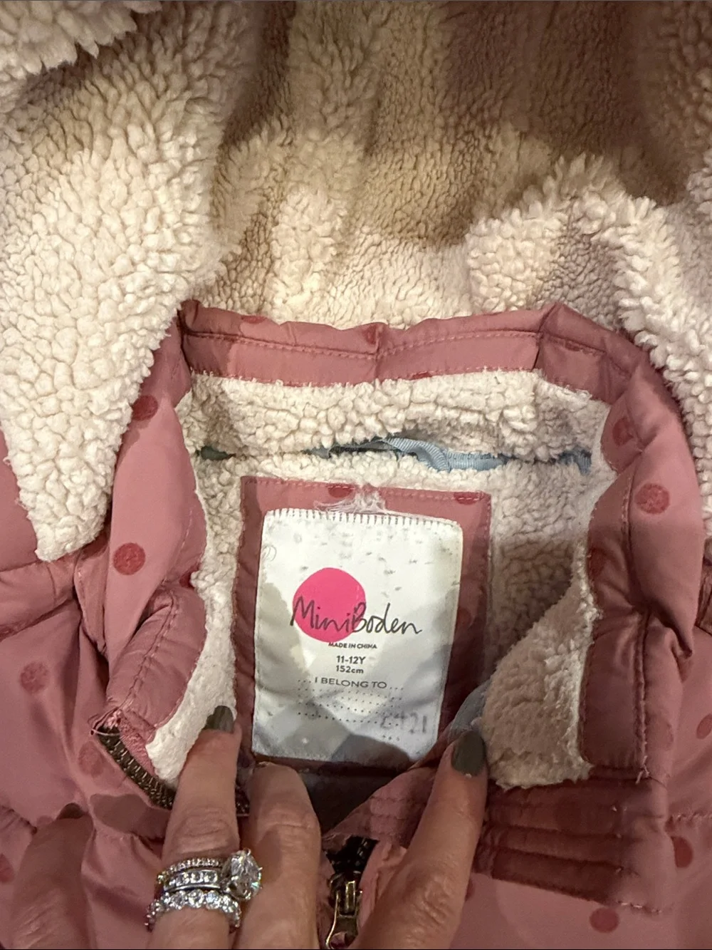 Mini Boden Pink Polka Dot Puffer Jacket with Hood 11-12Y